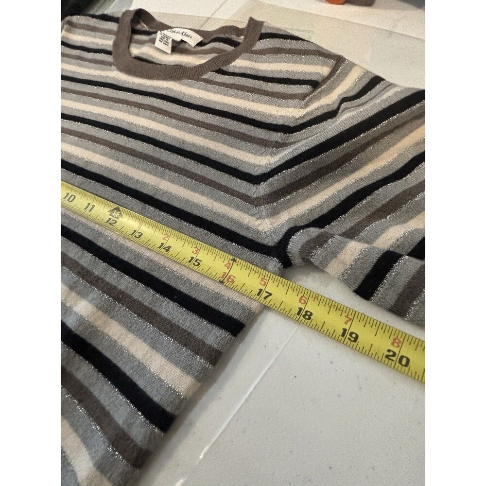 Calvin Klein Wool Knit Sweater Striped Y2K gal stretch Long sleeve Size M Retro - Picture 4 of 13